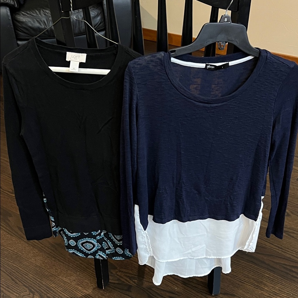 SET OF TWO TOPS size XS sweater/ fabric combo blouses